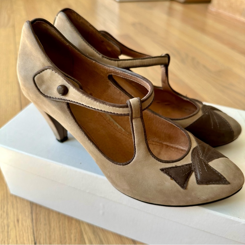Miss Albright “Amelie” Anthropologie Taupe Bow Vintage Pinup Style Heels Size 36